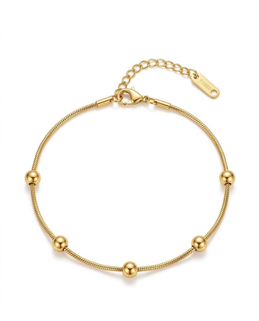 Dainty Gold Bead Charm Anklet