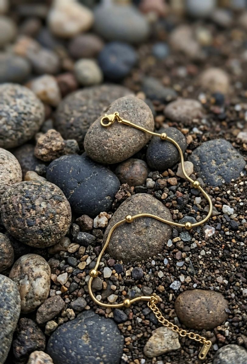 Dainty Gold Bead Charm Anklet