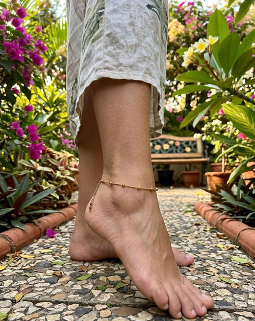 Dainty Gold Bead Charm Anklet